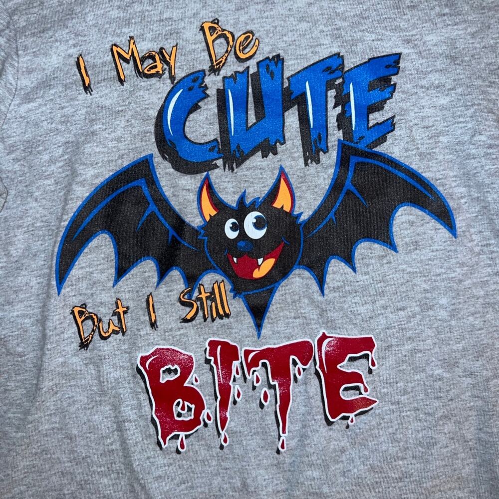Halloween Bat “I May Be Cute But I Still Bite” 4T Kids Long Sleeve Tee